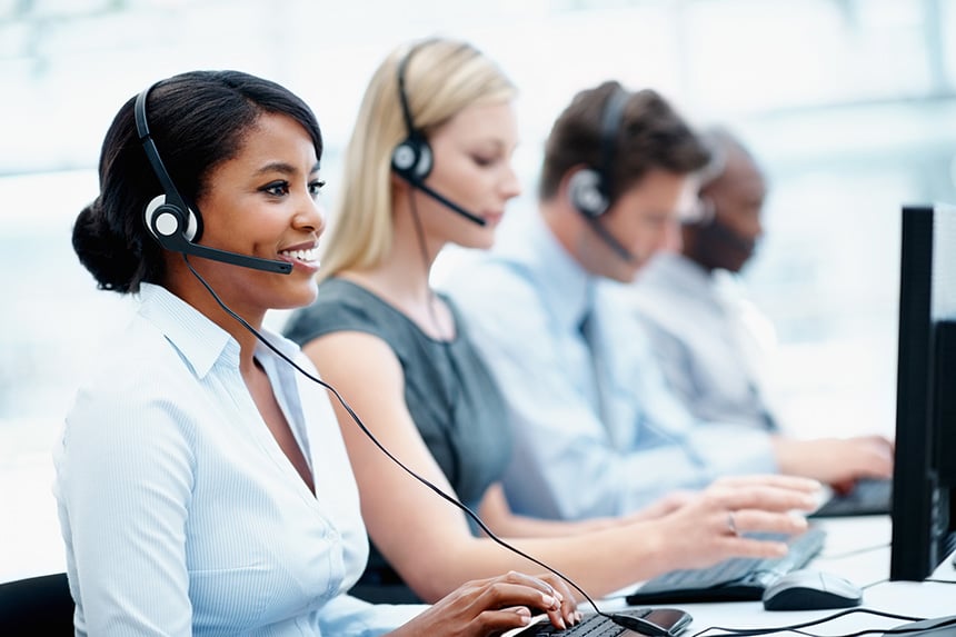 Call center employee smiling